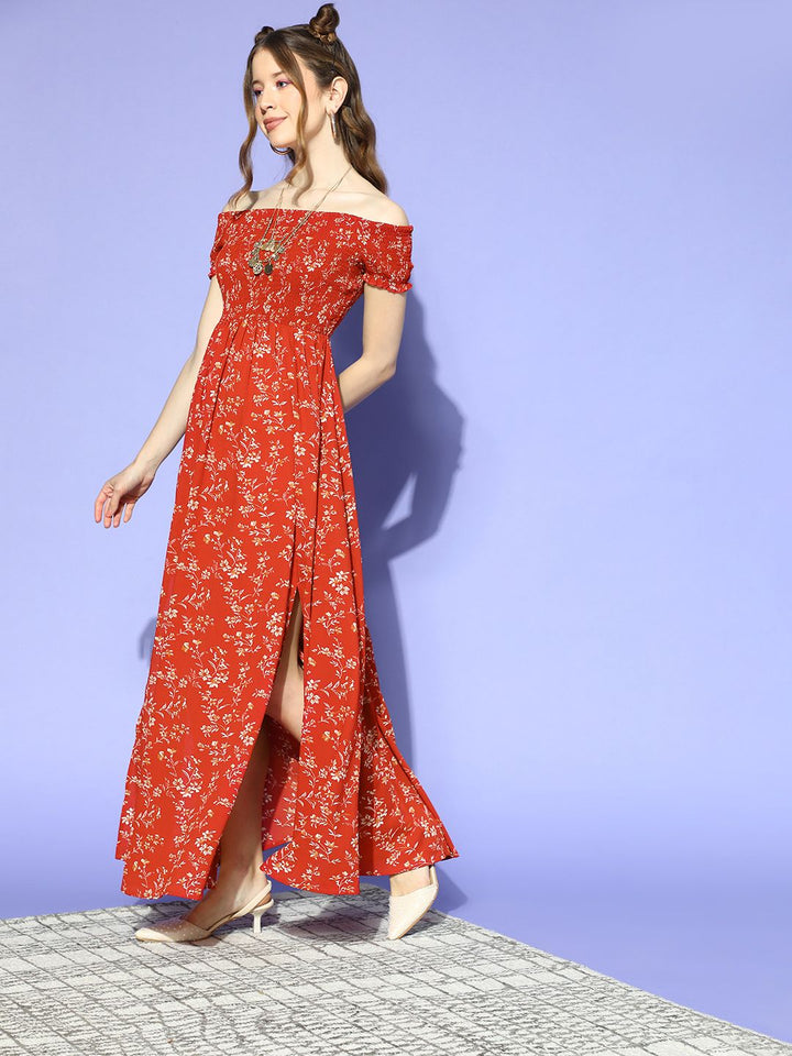 Berrylush Women Gorgeous Red Floral Volume Play Dress