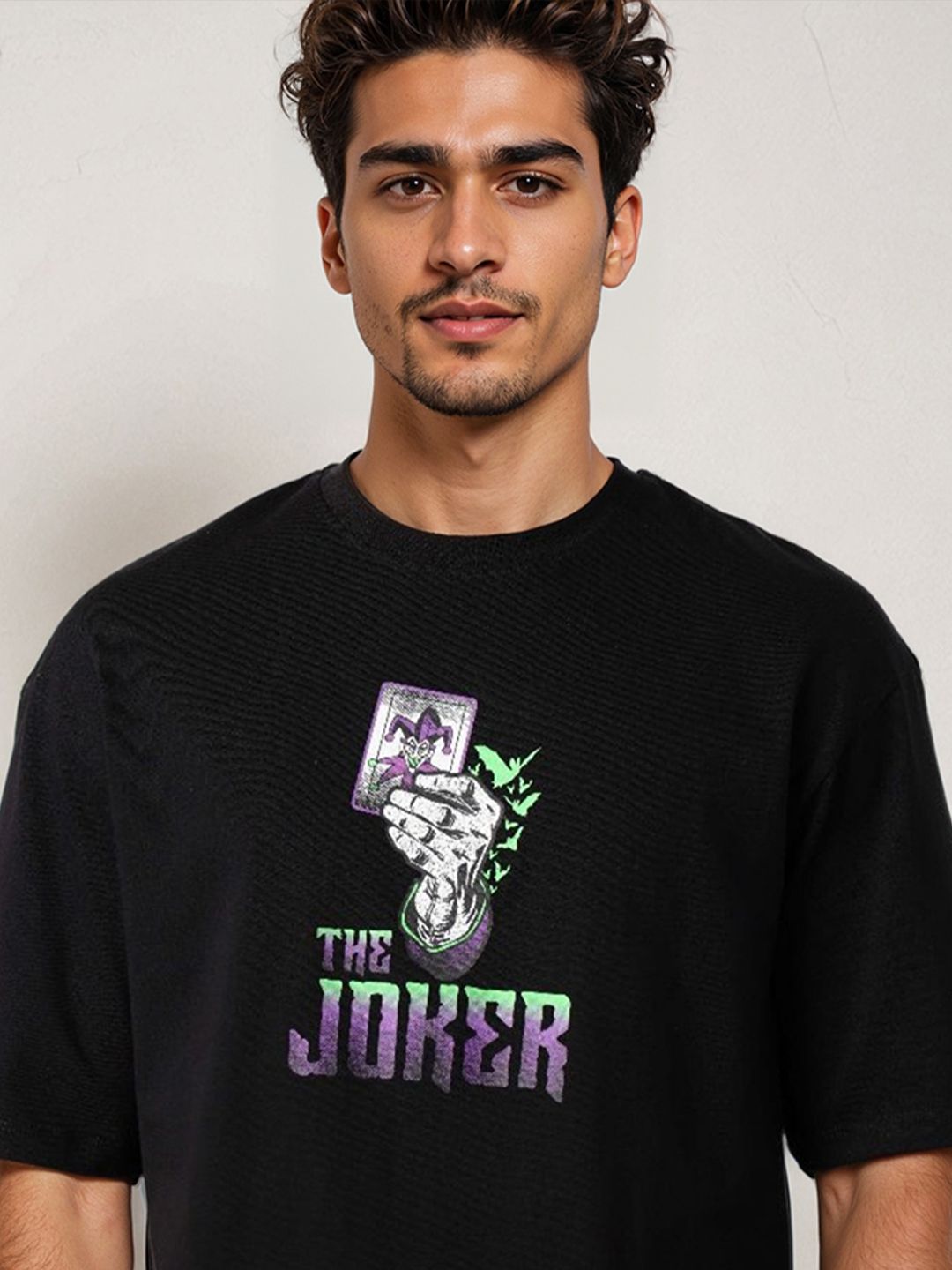 The Indian Garage Co Men Joker Typography Printed Round Neck Cotton Boxy T-shirt