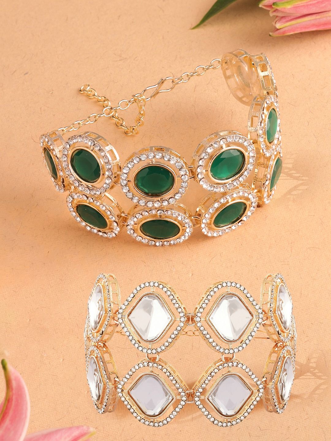 Set Mutiara Zaveri 2 Gelang Lilit Berlian Austria Bersalut Emas
