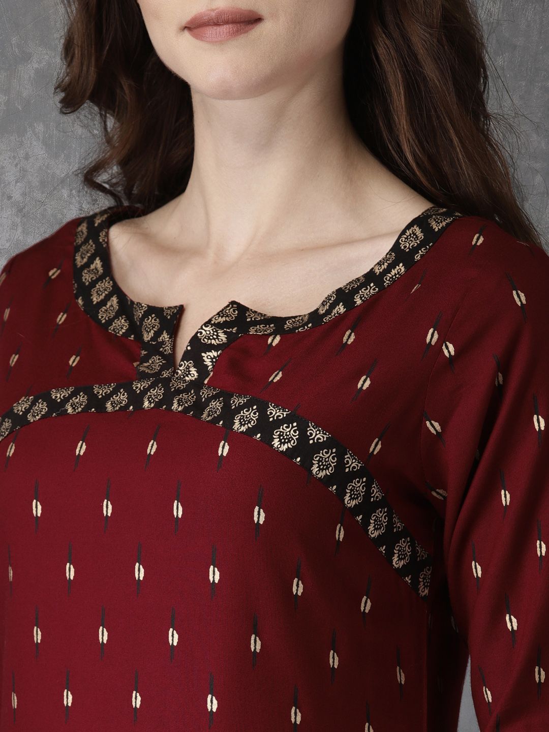 Anouk Women Maroon & Black Printed Kurta with Palazzos