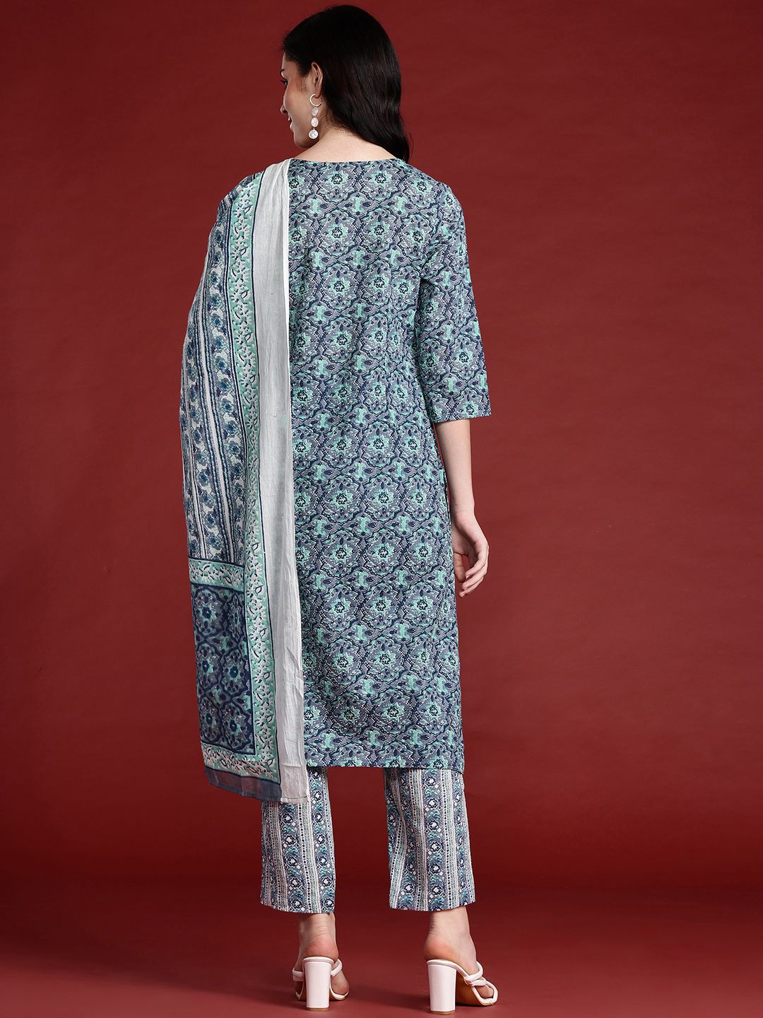 Anouk Ethnic Motifs Printed Pure Cotton Kurta with Trousers & With Dupatta