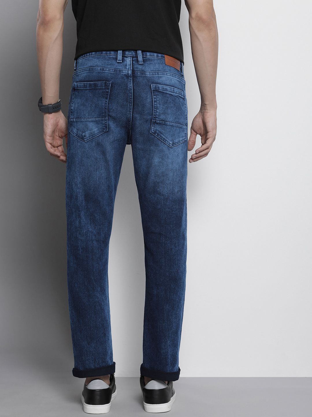 The Indian Garage Co Men Navy Blue Slim Straight Fit Light Fade Stretchable Jeans
