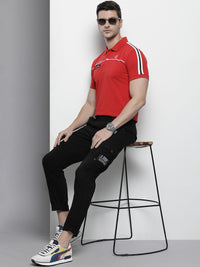 The Indian Garage Co Men Red Solid Polo Collar Applique Detail Slim Fit T-shirt