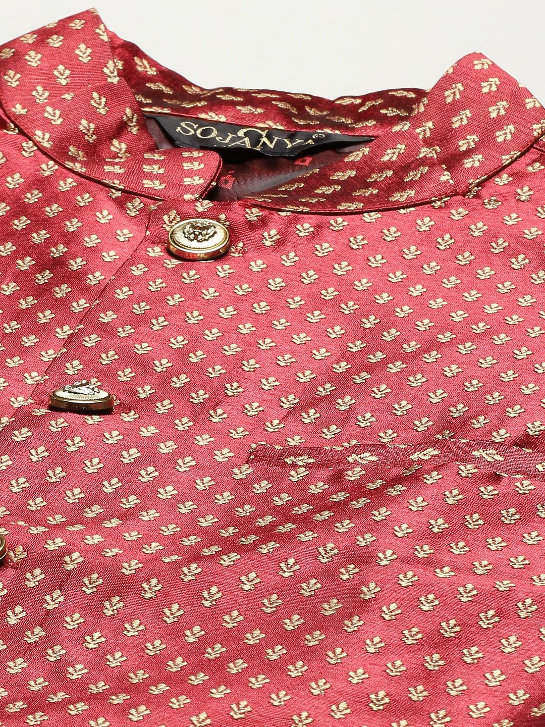 SOJANYA Men Yellow Chikankari Pure Cotton Kurta with Churidar & Nehru Jacket