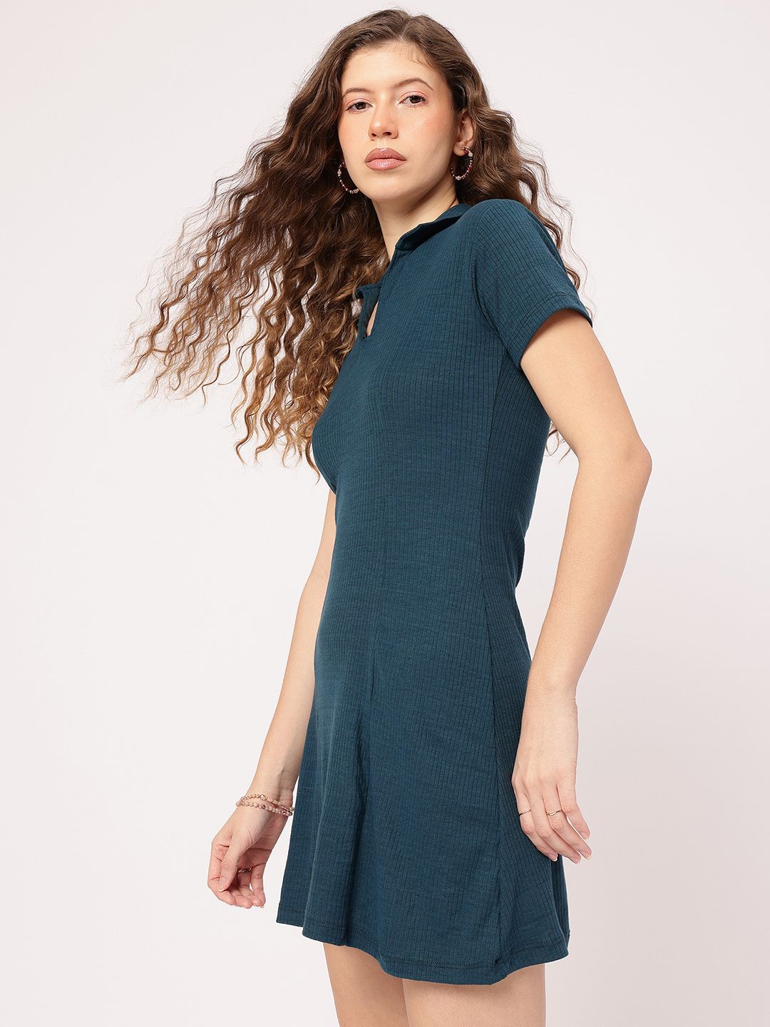 DressBerry Rib Knit Polo A-Line Mini Dress