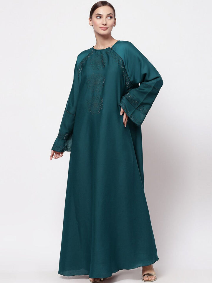 KLOTTHE Women Turquoise Blue Embellished Abaya Burqa With Hijab
