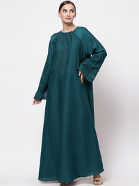 KLOTTHE Women Turquoise Blue Embellished Abaya Burqa With Hijab