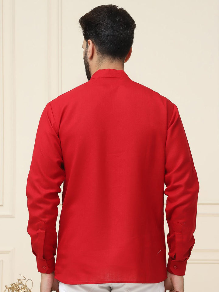 SOJANYA Lengan Roll-Up Kolar Band Kurta Lurus