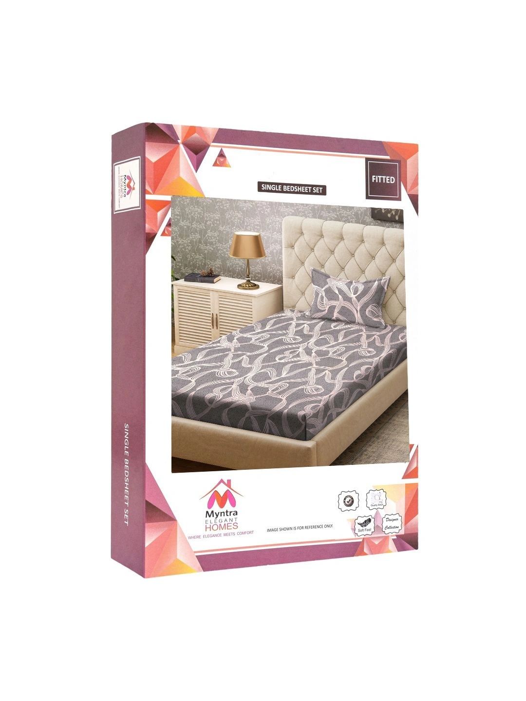 Myntra Elegant Homes Grey & Brown 300 TC Single Bedsheet with 1 Pillow Covers