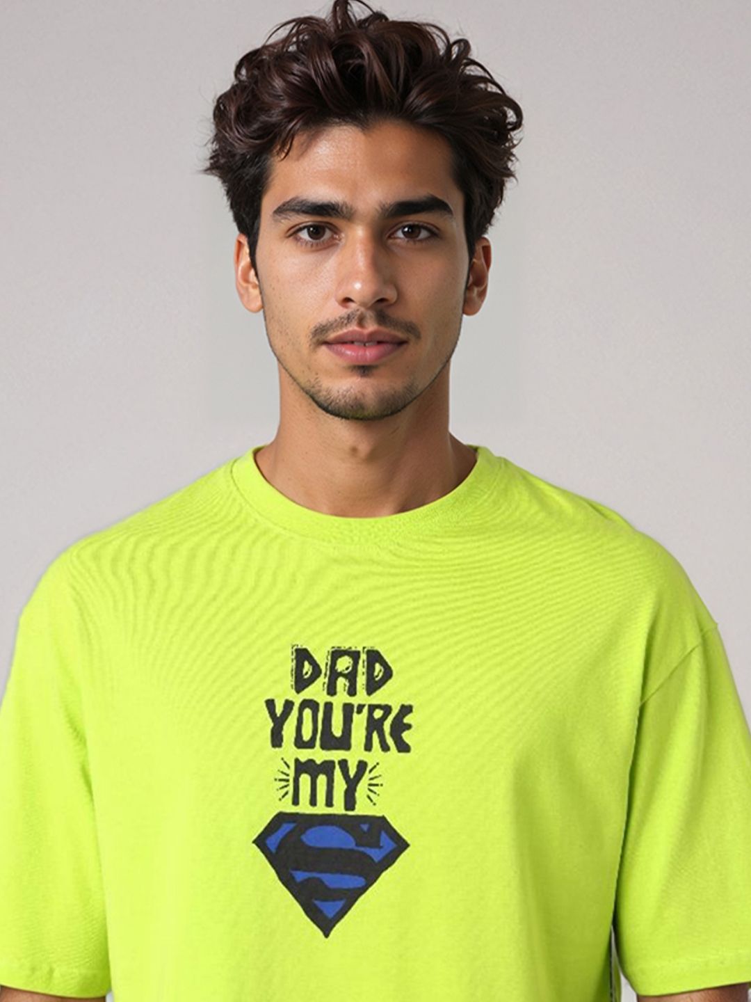 The Indian Garage Co Men Superman Typography Printed Round Neck Pure Cotton Boxy T-shirt