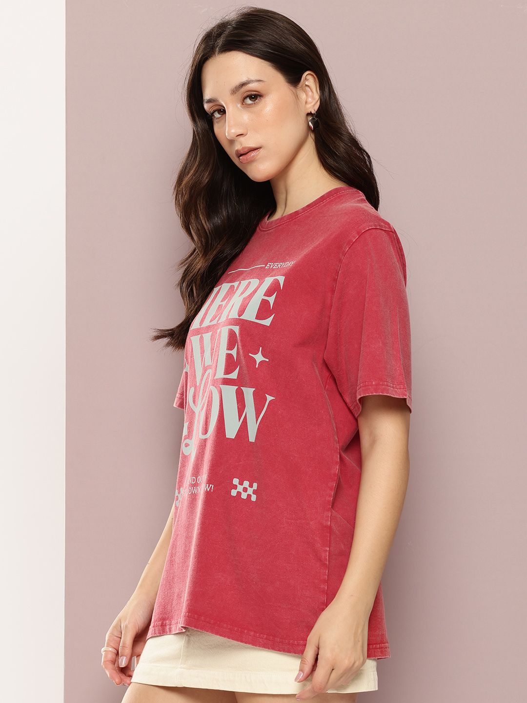 DILLINGER Women's Acid Washed Oversized Printed Tshirt