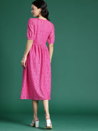 DressBerry Floral Puff Sleeve Lace Midi A-Line Dress