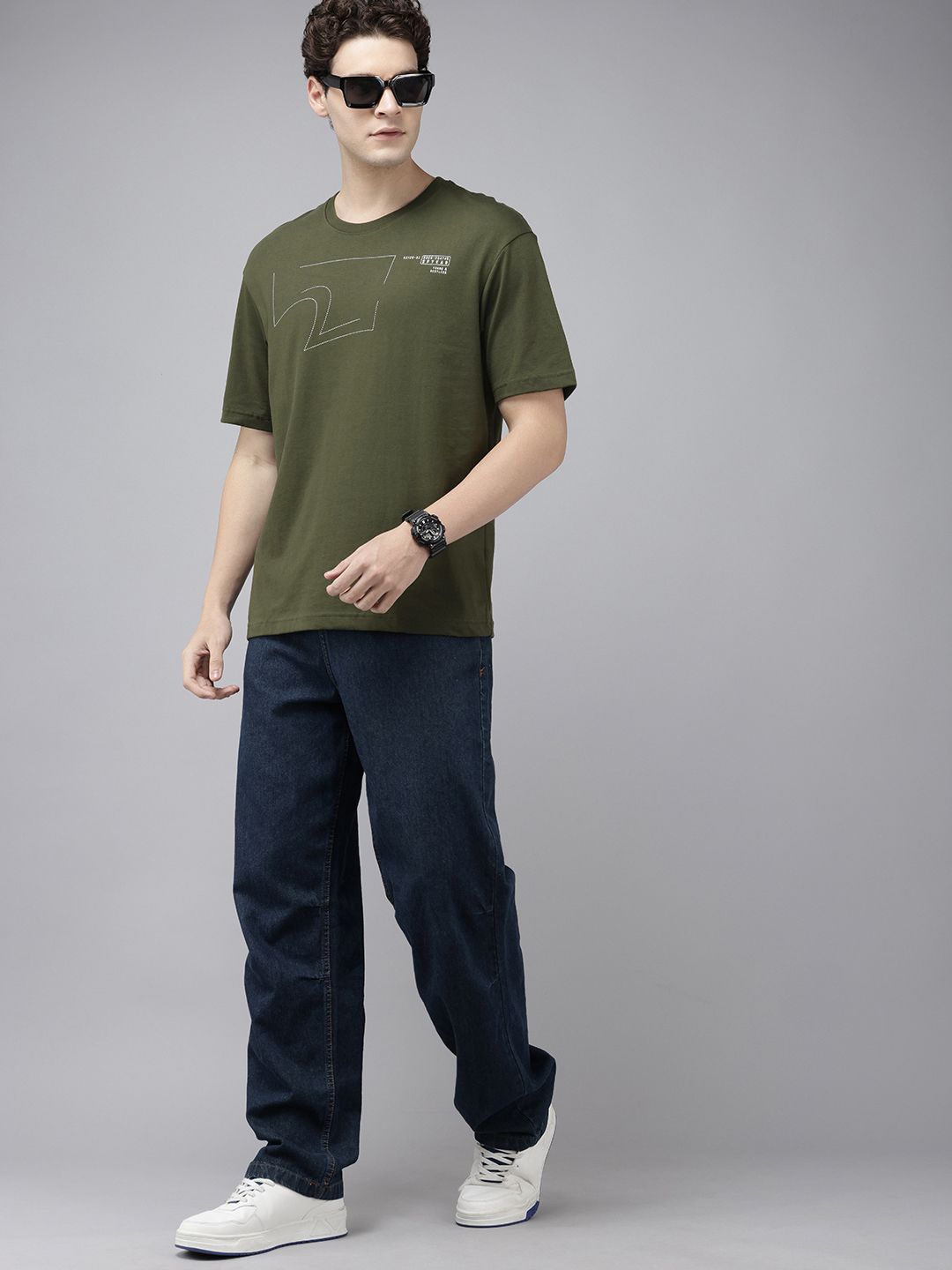 SPYKAR Typography Printed Drop-Shoulder Sleeves Oversized T-shirt