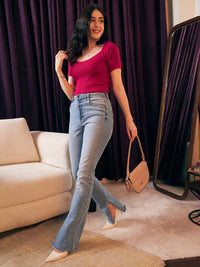 Berrylush Pink Ribbed Scoop Neck Sweater