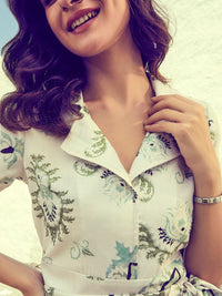 Athena Green & White Linen Printed Jumpsuit