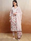 Vishudh Women Floral Printed Regular Pure Cotton Kurta with Trousers & With Dupatta