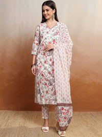 Vishudh Women Floral Printed Regular Pure Cotton Kurta with Trousers & With Dupatta