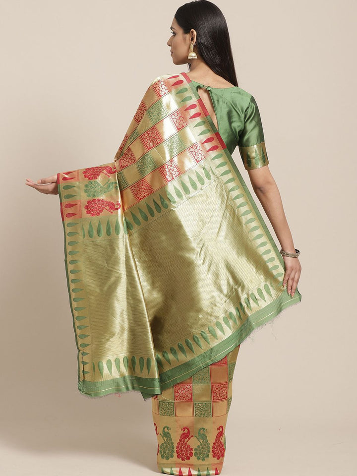 Saree mall Red & Green Woven Design Silk Blend Sarees