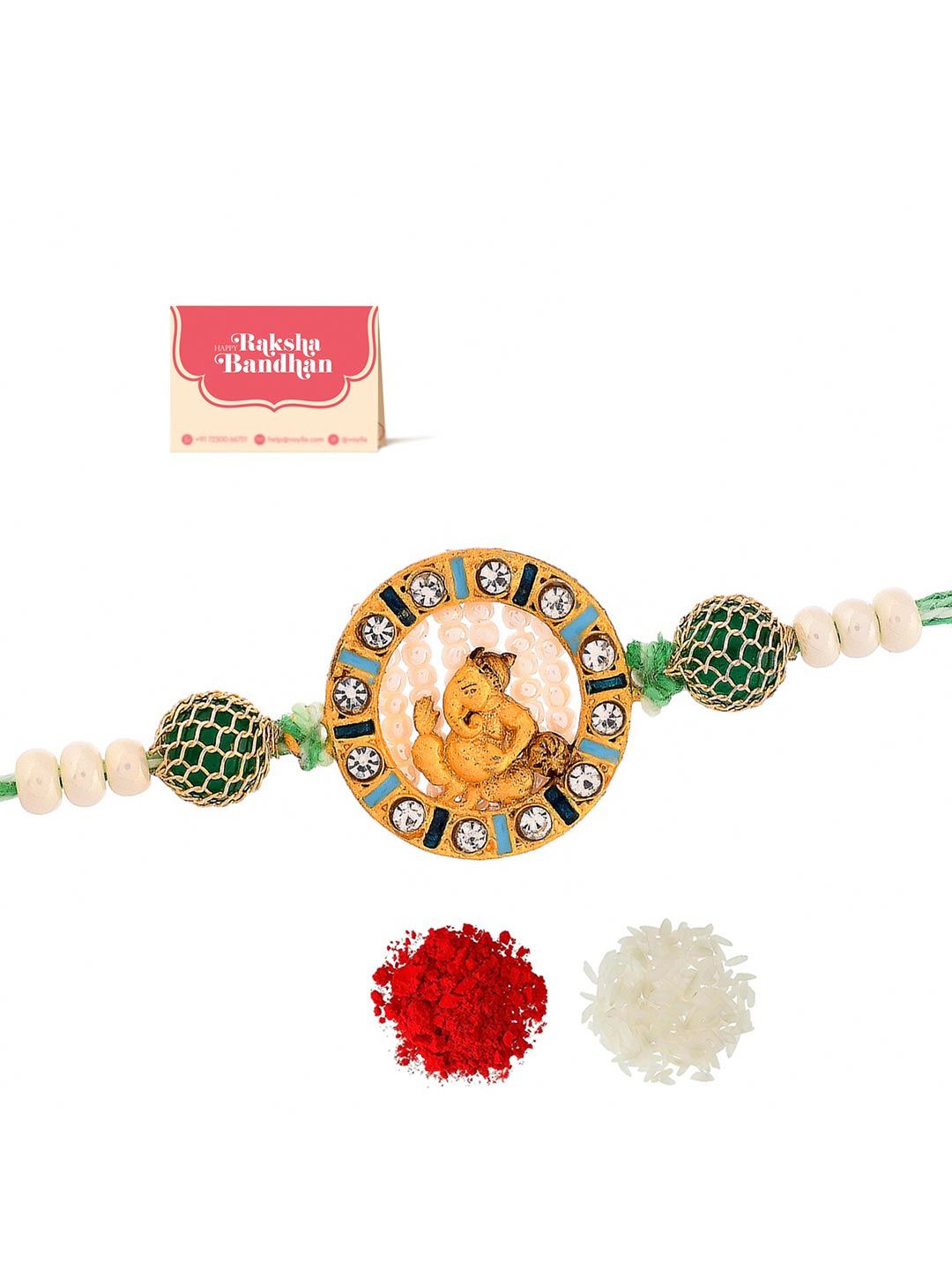 Voylla Men Lord Ganesh Pearl Beaded Rakhi