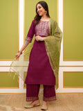 Vishudh Pink Ethnic Motifs Yoke Design Foil Printed Straight Kurta & Palazzos With Dupatta