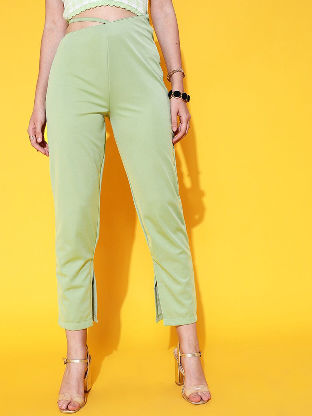 STREET 9 Women Gorgeous Green Solid Trousers