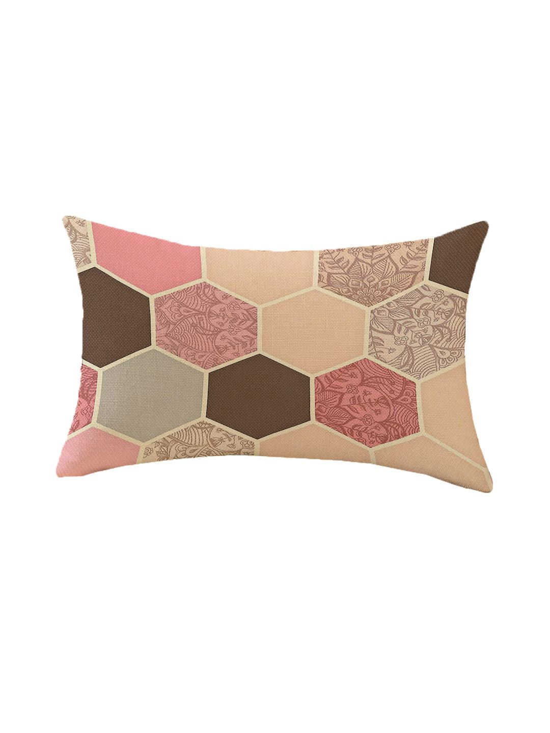STITCHNEST Peach-Coloured & Cream-Coloured Set of 2 Geometric Rectangle Cushion Covers