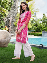 KALINI Floral Embroidered Chikankari Georgette Straigth Kurta