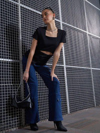 SASSAFRAS Black Square Neck Cut-Out Top