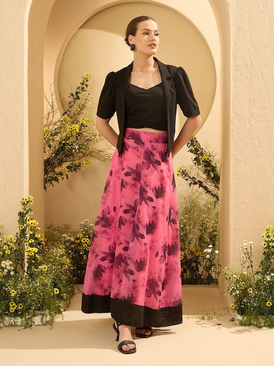 Antheaa Sleeveless Crop Top With Skirt And Jacket