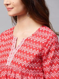 Gerua By Libas Red  White Printed Empire A-Line Kurti