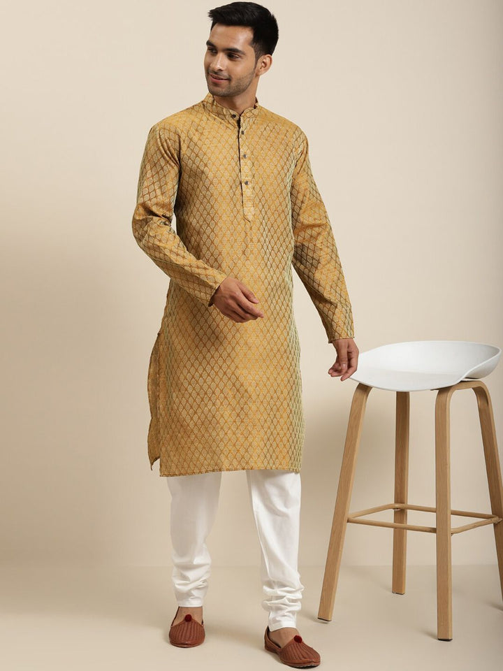 SOJANYA Motif Etnik Rekaan Tenun Kolar Mandarin Kurta Lurus Dengan Churidar