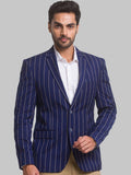 Park Avenue Men Blue Striped Single Breasted Formal Blazer