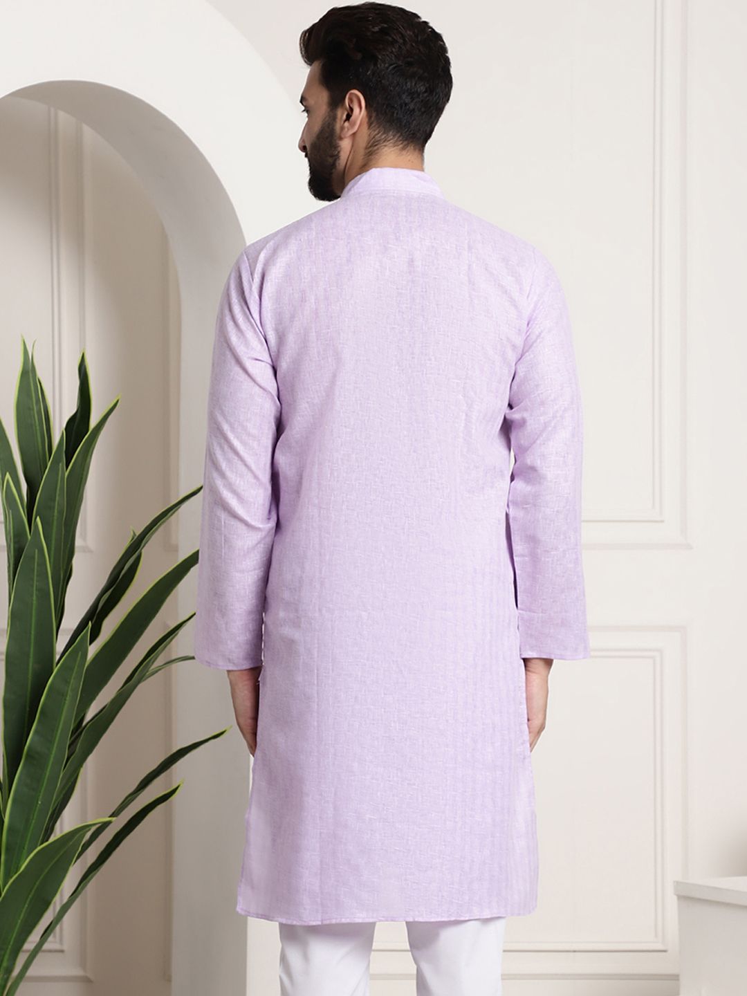 SOJANYA Men Purple Dobby Checked Straight Kurta
