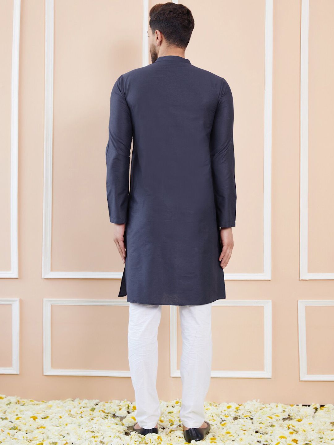 See Designs Mandarin Collar Long Sleeves Pure Cotton Straight Kurta