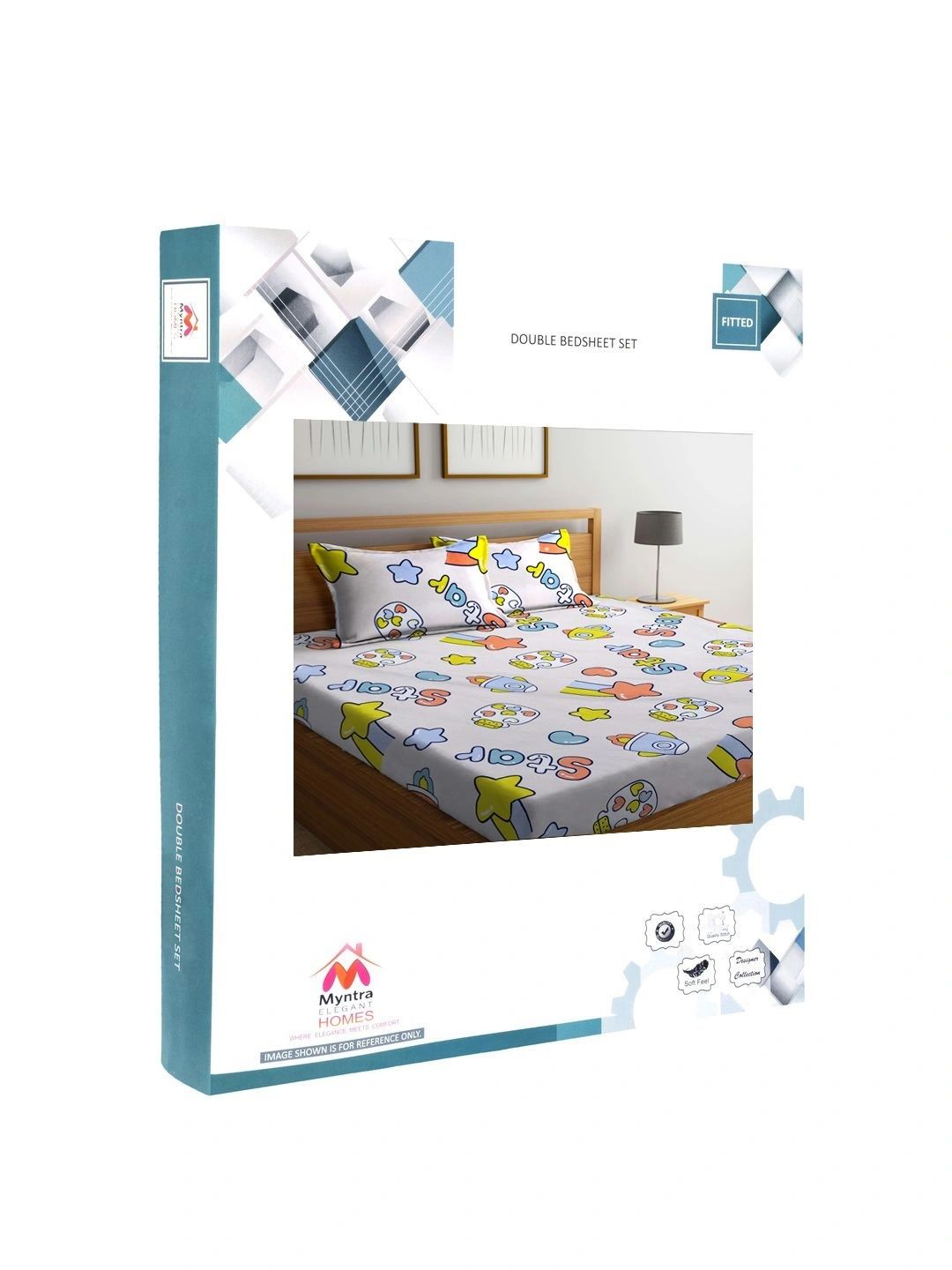 Myntra Elegant Homes Multicoloured Cartoon Characters 300 TC King Bedsheet with 2 Pillow Covers