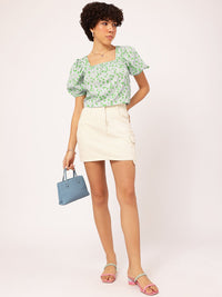 DressBerry Floral Fanatic Printed Pleated Crop Top