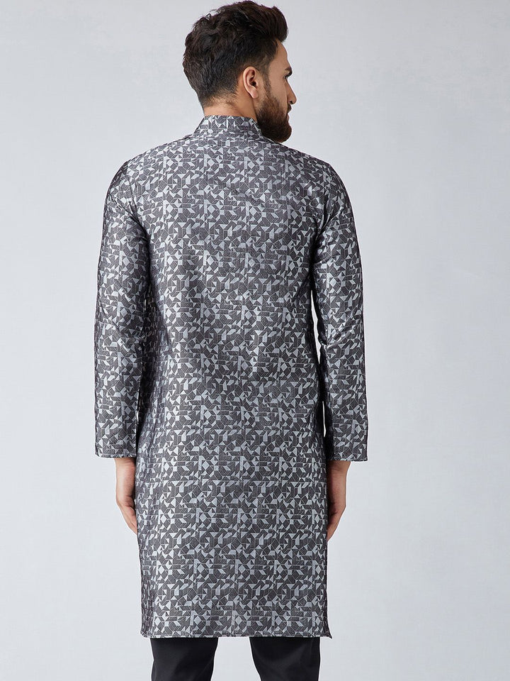 SOJANYA Men Grey Woven Design Straight Kurta