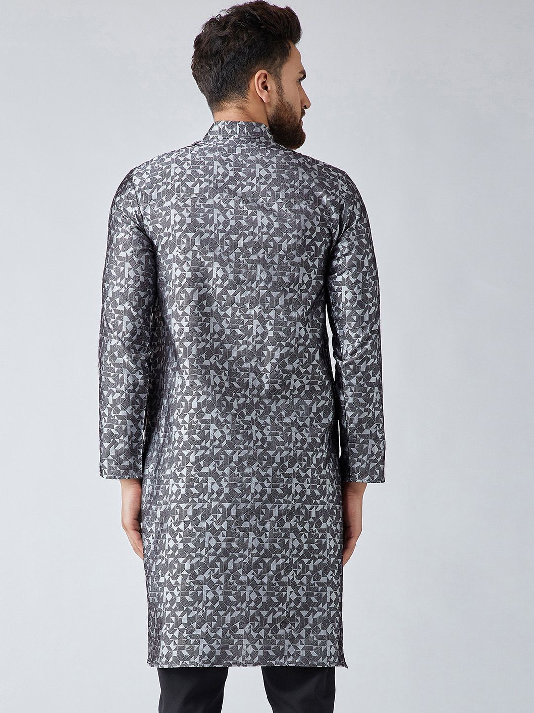 SOJANYA Men Grey Woven Design Straight Kurta