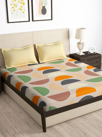 Story@home Cream & Orange Geometric 180 TC Queen Bedsheet with 2 Pillow Covers