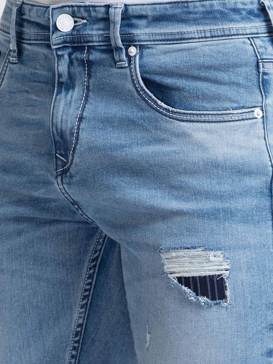 SPYKAR Men Skinny Fit Low-Rise Mildly Distressed Light Fade Stretchable Jeans