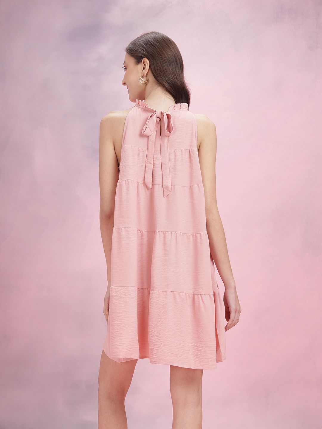 DressBerry Tie-Up Neck Ruffled Tiered Dress