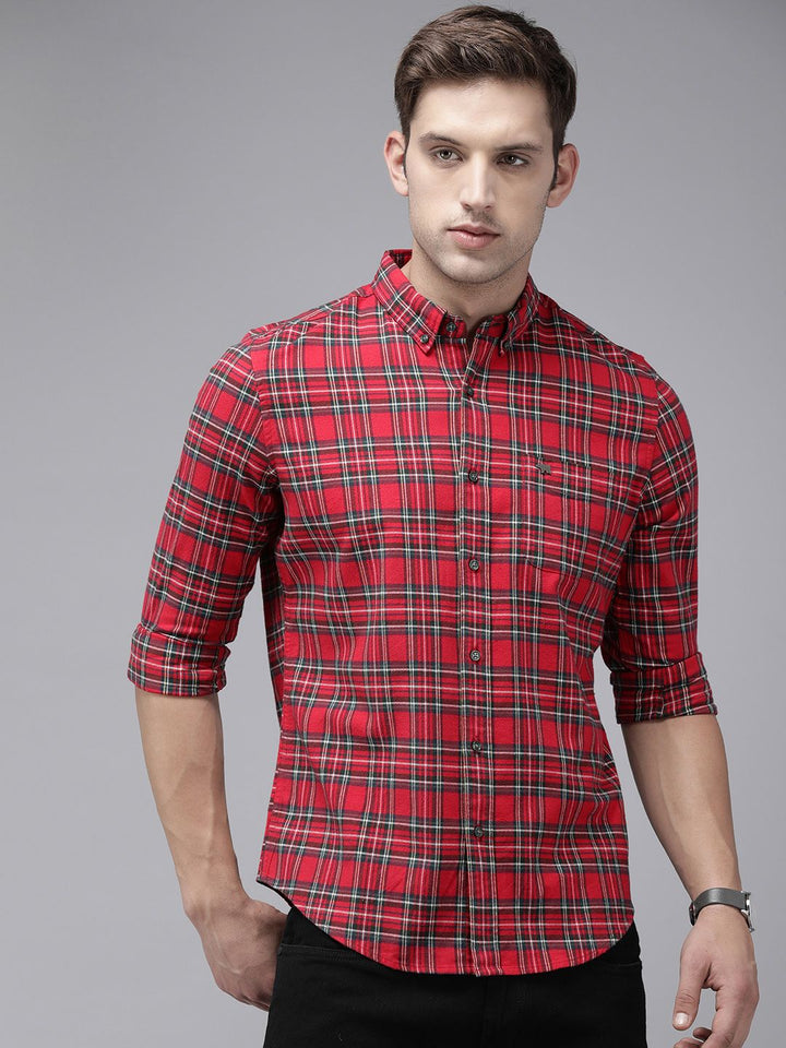 THE BEAR HOUSE Men Slim Fit Tartan Checks Pure Cotton Casual Shirt