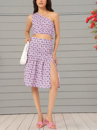 DressBerry Garden Vibes One-Shoulder Tie-Up Floral Print Co-Ords