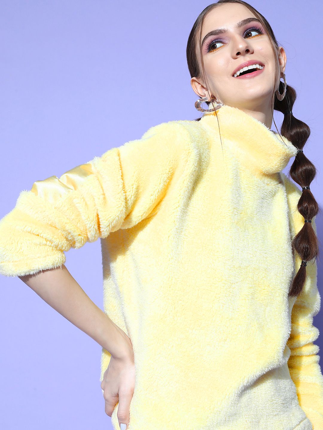 SASSAFRAS Women Bright Yellow Solid Go Fur It Sweatshirt