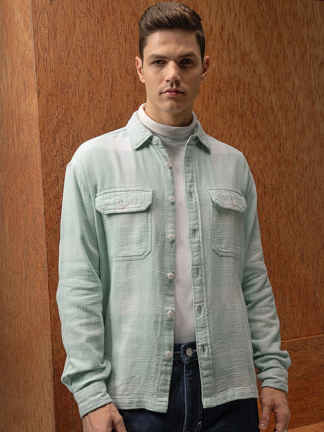 LOCOMOTIVE Premium Dobby Textured Checked Utility Pocket Overshirt