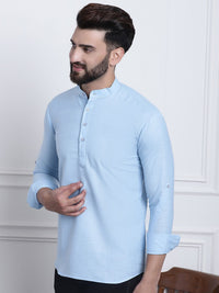 Anug by SOJANYA Men Blue Band Collar Kurta