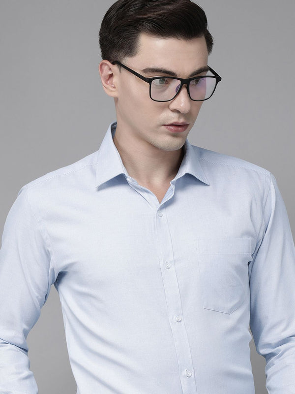 Park Avenue Men Light Blue Self Design Slim Fit Formal Shirt