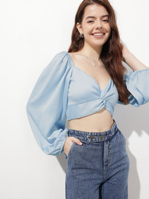 DressBerry Powder Blue Twist 'em Up Smocked Crop Top