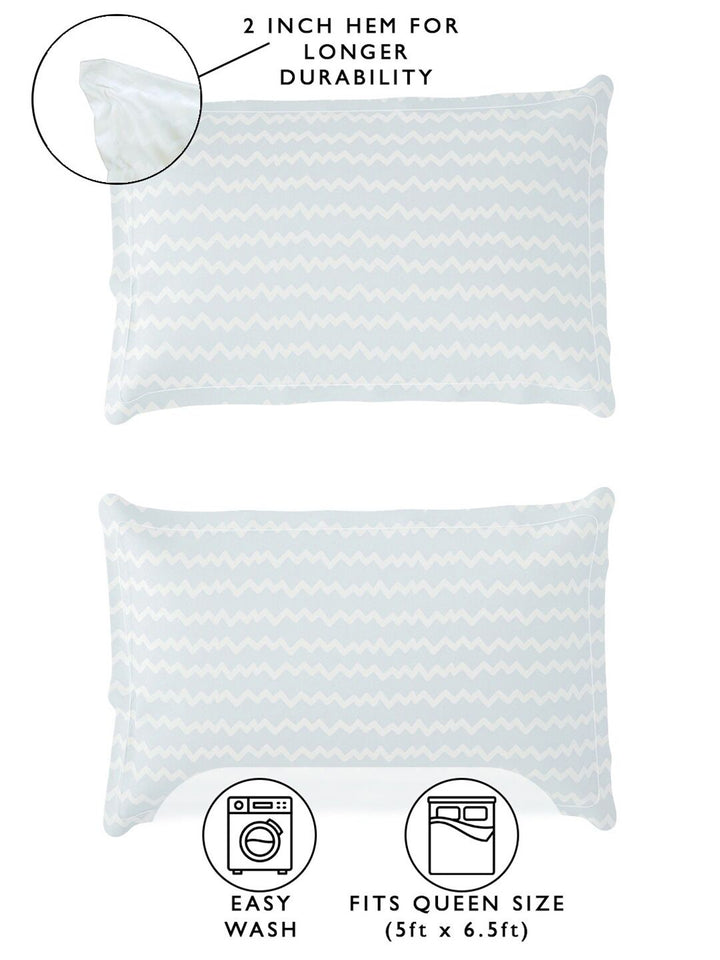 Story@home Grey & Blue Geometric 180 TC Queen Bedsheet with 2 Pillow Covers