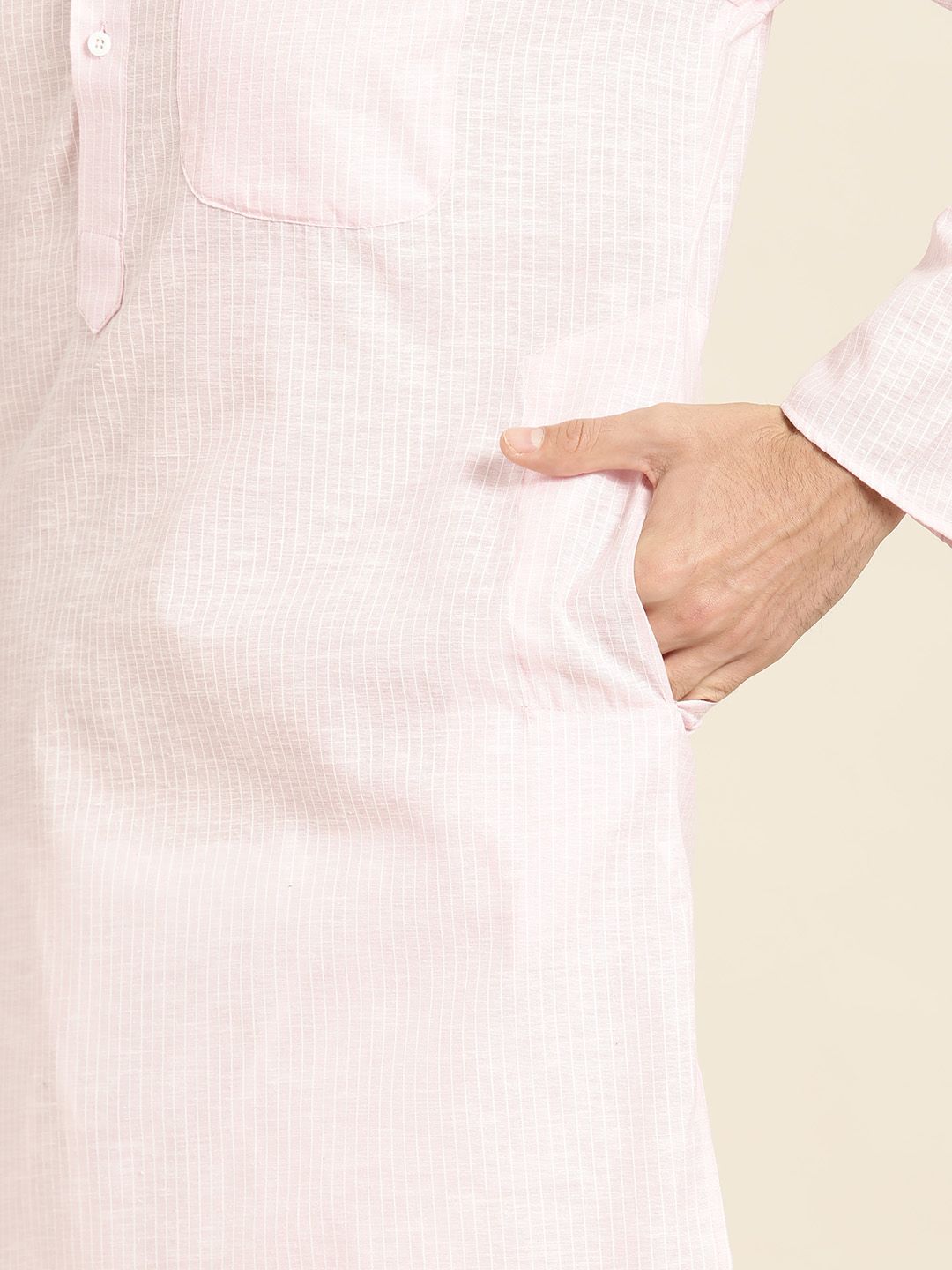 SOJANYA Kurta Lurus Berjalur Merah Jambu & Putih